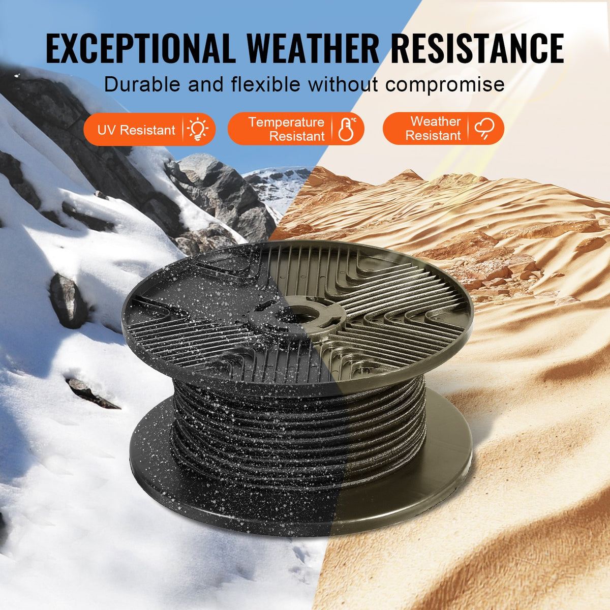VEVOR 3/8 inch Bungee Cord, 120 ft/36 m Spool Heavy Duty Bungee Straps, 100% Stretch Elastic Bungee Rope for Cargo, Tarps, Camping, Kayak Deck and Crafting, Black - DLKZD100INCHHNPJAV0 - view 4