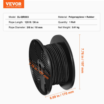 VEVOR 3/8 inch Bungee Cord, 120 ft/36 m Spool Heavy Duty Bungee Straps, 100% Stretch Elastic Bungee Rope for Cargo, Tarps, Camping, Kayak Deck and Crafting, Black - DLKZD100INCHHNPJAV0 - view 8