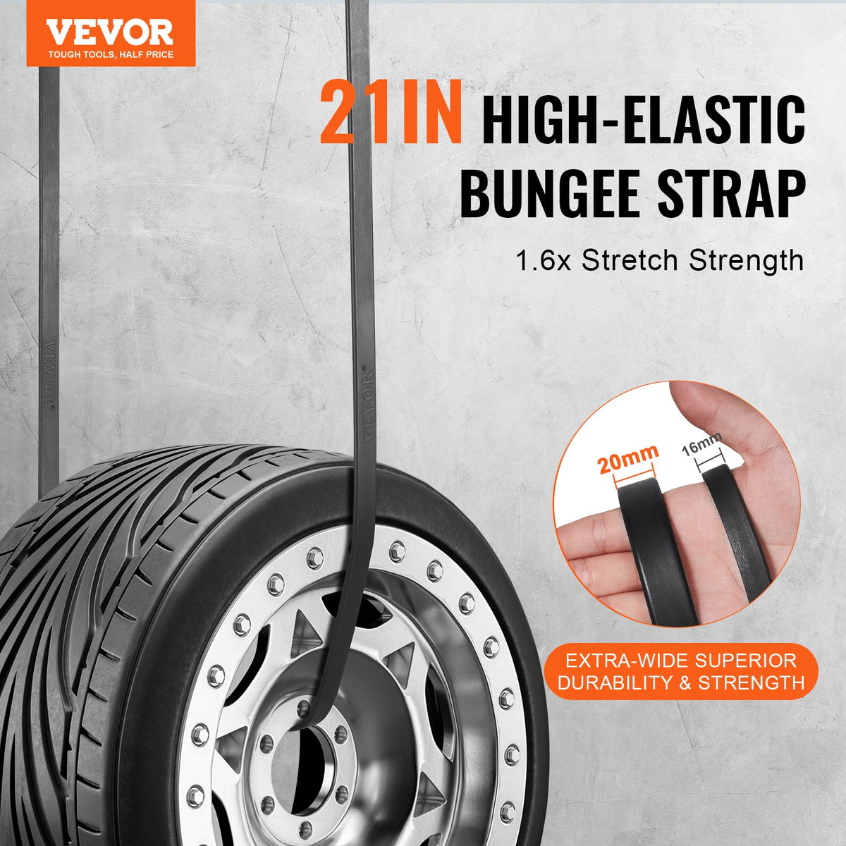 VEVOR 50 Piece Flat Bungee Cord, 19.8 mm Heavy Duty Bungee Straps with Steel S-Hooks, 21" Elastic Bungee Rope for Cargo, Tarps, Trucks and Tent, Black - DLKZD21INCH5OPRHAV0 - view 3