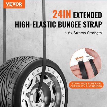 VEVOR 10 Piece Flat Bungee Cord, 20 mm Heavy Duty Bungee Straps with Steel S-Hooks, 24" Elastic Bungee Rope for Cargo, Tarps, Trucks and Tent, Black - DLKZD24INCH1F1ZYMV0 - view 3