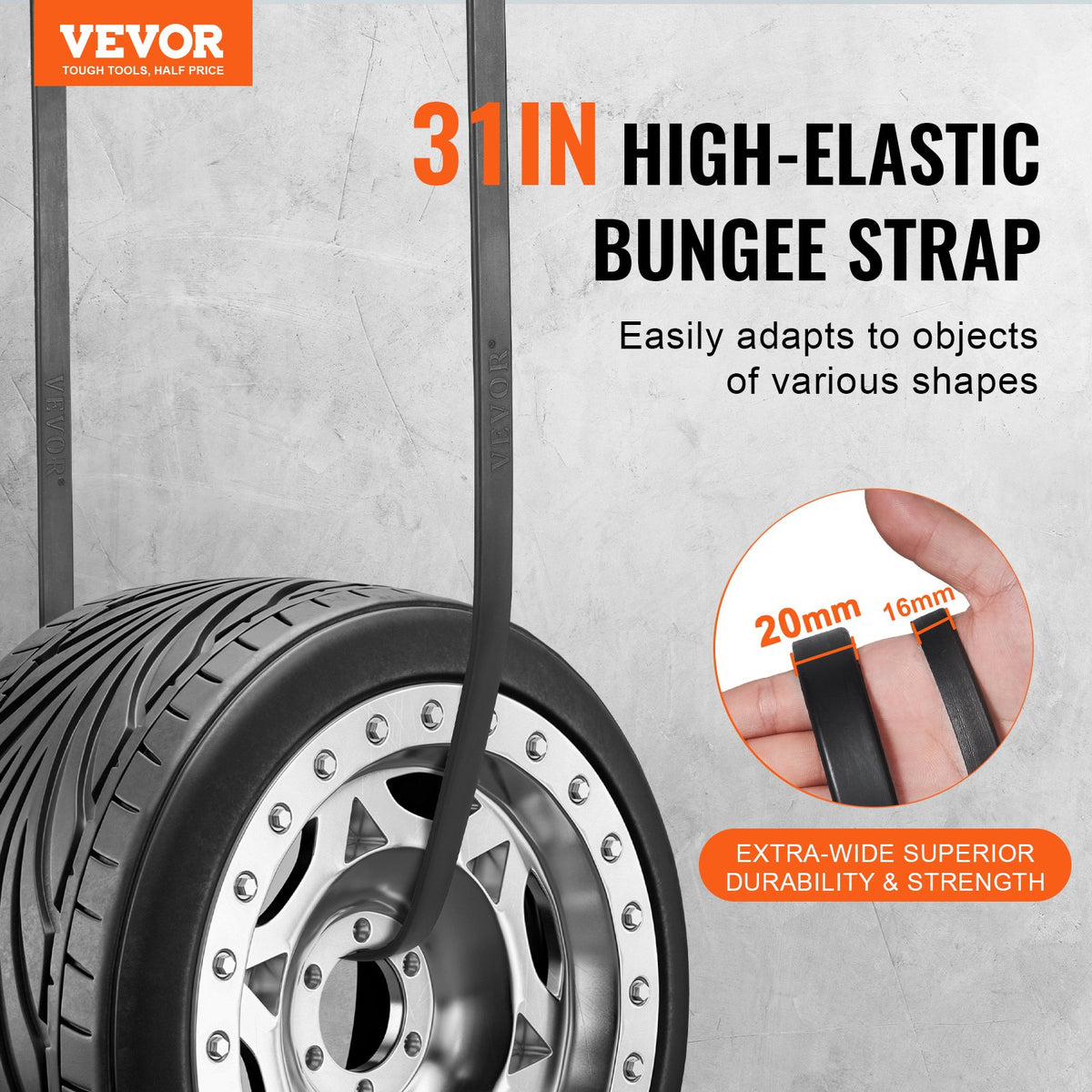 VEVOR 50 Piece Flat Bungee Cord, 19.8 mm Heavy Duty Bungee Straps with Steel S-Hooks, 31" Elastic Bungee Rope for Cargo, Tarps, Trucks and Tent, Black - DLKZD31INCH5OSWMJV0 - view 3