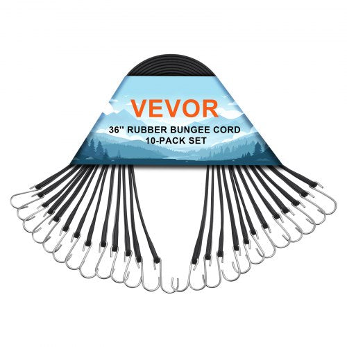 VEVOR 10 Piece Flat Bungee Cord, 20 mm Heavy Duty Bungee Straps with Steel S-Hooks, 36" Elastic Bungee Rope for Cargo, Tarps, Trucks and Tent, Black - DLKZD36INCH1Y2ZI5V0 - view 2