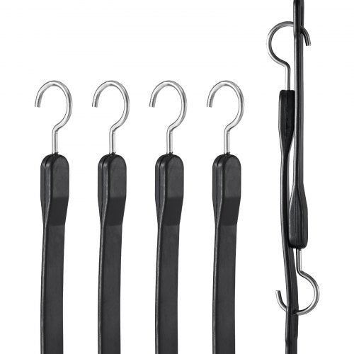 VEVOR 4 Piece Flat Bungee Cord, 20 mm Heavy Duty Bungee Straps with Steel S-Hooks, 40" Elastic Bungee Rope for Cargo, Tarps, Trucks and Tent, Black - DLKZD40INCH4TR3FJV0 - view 2