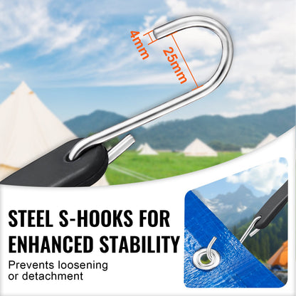 VEVOR 20 Piece Flat Bungee Cord, 20 mm Heavy Duty Bungee Straps with Steel S-Hooks, Includes 15", 21", 36", Elastic Bungee Rope for Cargo, Tarps, Trucks and Tent, Black - DLKZDW20PCSBT2DWNV0 - view 6