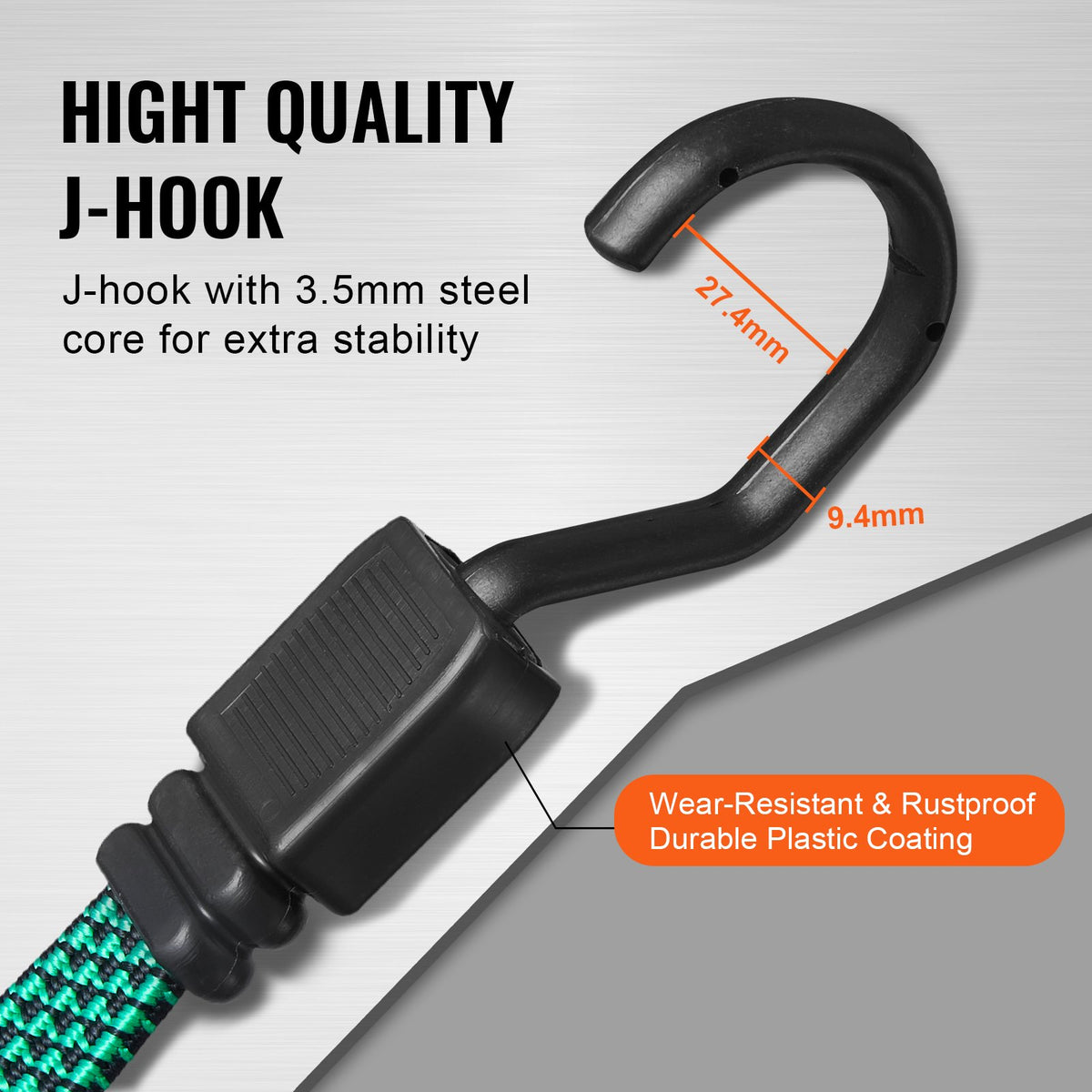 VEVOR 32 Piece Flat Bungee Cord Set, 17 mm Heavy Duty Bungee Straps with A3 Steel J-Hooks, Includes 10", 18", 24", 32", 40", Bungee Rope with Portable Storage Bag, 6 Clips & Canopy Ties - DLKZDW28PCSBP62SQV0 - view 6