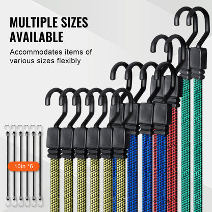 VEVOR 32 Piece Flat Bungee Cord Set, 17 mm Heavy Duty Bungee Straps with A3 Steel J-Hooks, Includes 10", 18", 24", 32", 40", Bungee Rope with Portable Storage Bag, 6 Clips & Canopy Ties - DLKZDW28PCSBP62SQV0 - view 7