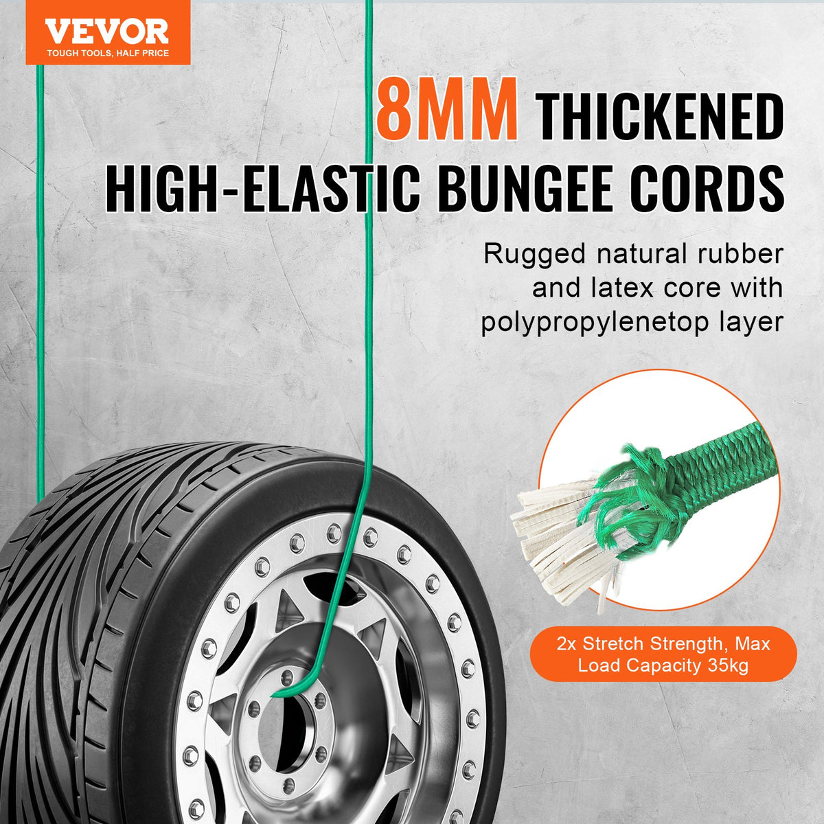 VEVOR 30 Piece Bungee Cords Assortment, 8 mm Heavy Duty Bungee Straps with A3 Steel Carabiners, Includes 10", 18", 24", 36", 48", 60", 72", Portable Storage Bag, 6 Clips & Canopy Ties - DLKZDW30PCSYGXAYRV0 - view 3