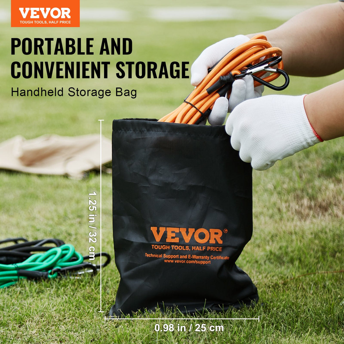 VEVOR 30 Piece Bungee Cords Assortment, 8 mm Heavy Duty Bungee Straps with A3 Steel Carabiners, Includes 10", 18", 24", 36", 48", 60", 72", Portable Storage Bag, 6 Clips & Canopy Ties - DLKZDW30PCSYGXAYRV0 - view 8