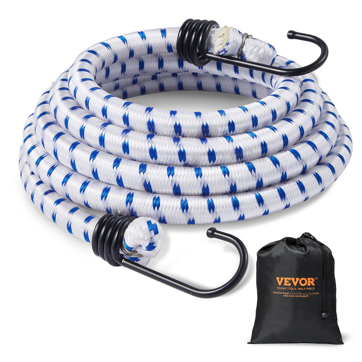 VEVOR 6 Piece Bungee Cords with A3 Steel Hooks, 72 Inch Heavy Duty Bungee Straps, 12 mm Elastic Bungee Ropes Set for Camping, Tarps, Motorcycle, Truck and Tent, White with Blue Stripes - DLKZDYXDGDGGU5P3EV0 - view 1