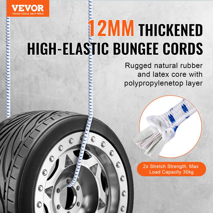 VEVOR 6 Piece Bungee Cords with A3 Steel Hooks, 72 Inch Heavy Duty Bungee Straps, 12 mm Elastic Bungee Ropes Set for Camping, Tarps, Motorcycle, Truck and Tent, White with Blue Stripes - DLKZDYXDGDGGU5P3EV0 - view 3