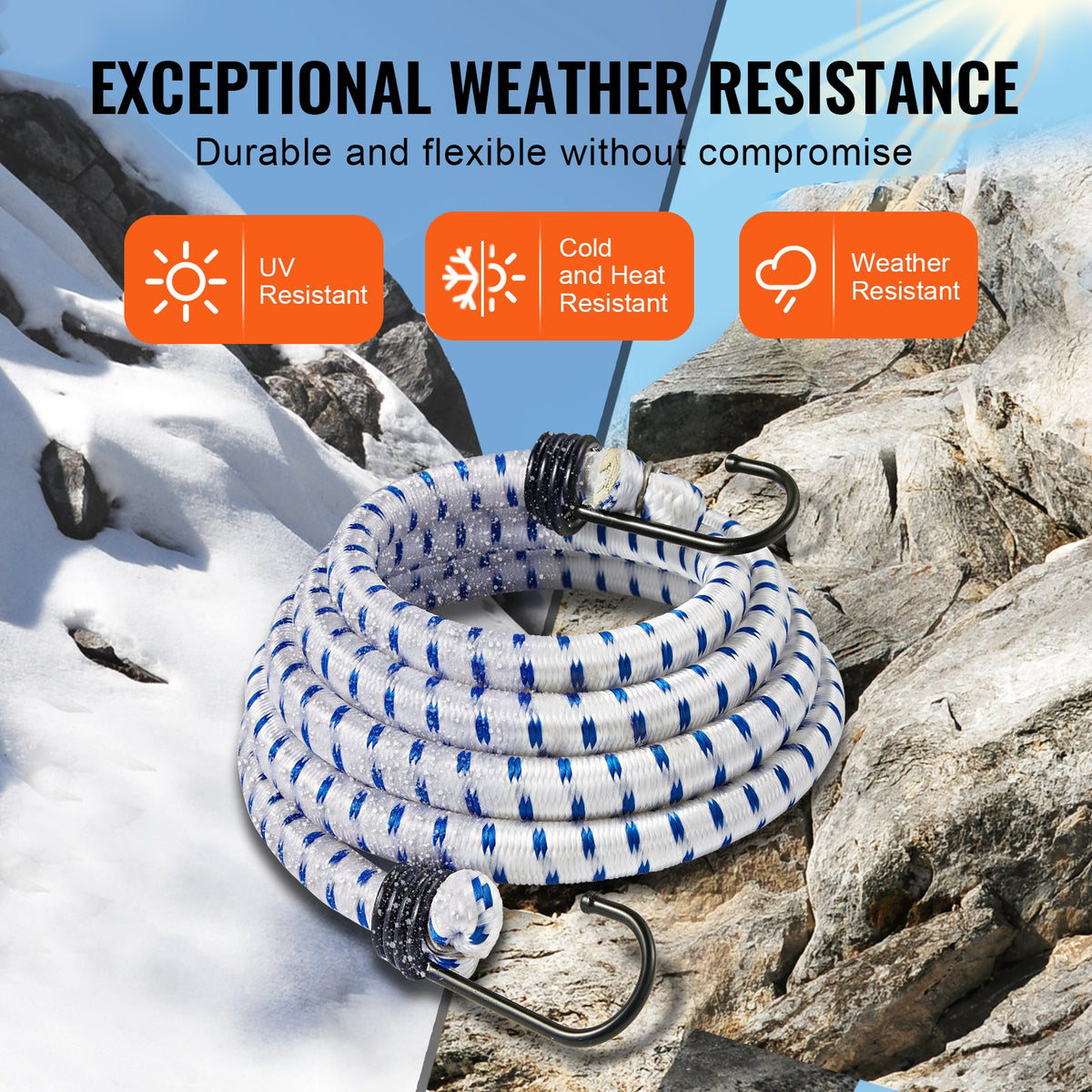 VEVOR 6 Piece Bungee Cords with A3 Steel Hooks, 72 Inch Heavy Duty Bungee Straps, 12 mm Elastic Bungee Ropes Set for Camping, Tarps, Motorcycle, Truck and Tent, White with Blue Stripes - DLKZDYXDGDGGU5P3EV0 - view 4