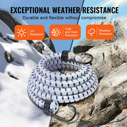 VEVOR 6 Piece Bungee Cords with A3 Steel Hooks, 72 Inch Heavy Duty Bungee Straps, 12 mm Elastic Bungee Ropes Set for Camping, Tarps, Motorcycle, Truck and Tent, White with Blue Stripes - DLKZDYXDGDGGU5P3EV0 - view 4