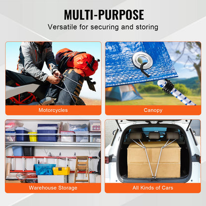 VEVOR 6 Piece Bungee Cords with A3 Steel Hooks, 72 Inch Heavy Duty Bungee Straps, 12 mm Elastic Bungee Ropes Set for Camping, Tarps, Motorcycle, Truck and Tent, White with Blue Stripes - DLKZDYXDGDGGU5P3EV0 - view 5