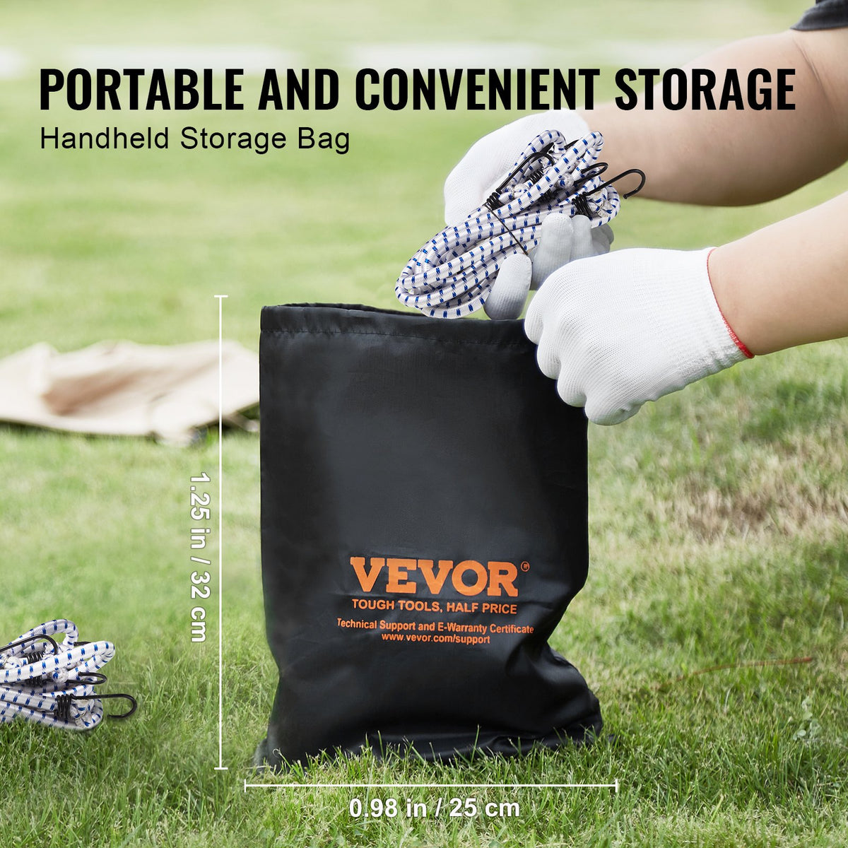 VEVOR 6 Piece Bungee Cords with A3 Steel Hooks, 72 Inch Heavy Duty Bungee Straps, 12 mm Elastic Bungee Ropes Set for Camping, Tarps, Motorcycle, Truck and Tent, White with Blue Stripes - DLKZDYXDGDGGU5P3EV0 - view 7
