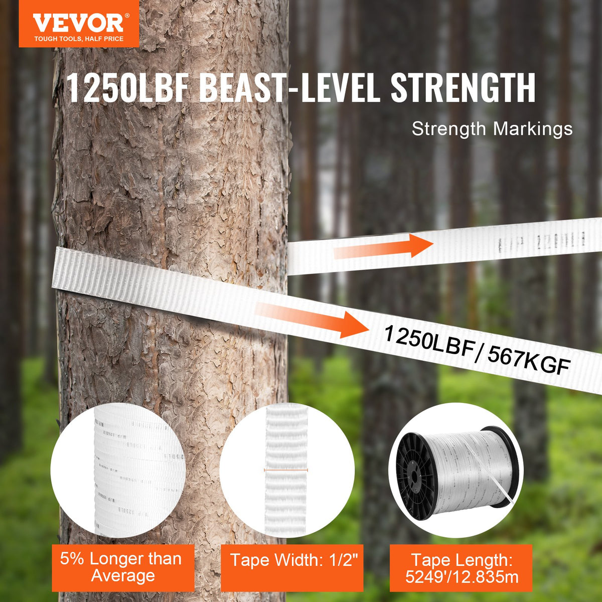 VEVOR Durable Polyester Pull Cord, Width 0.5" & Length 5249ft, Max Load 1250 lbf, Perfect for Organizing Cables, Packaging, Garden Work & Electrical Jobs - DLLDB1600M12U3163V0 - view 3
