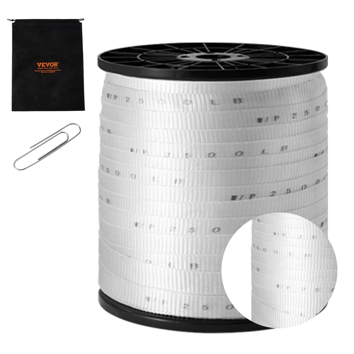 VEVOR Polyester Pull Tape, 3/4" x 528' Mule Tape Flat Rope, 2500 lbf Tensile Capacity, Printed Webbing Cable Pulling Tape for Packaging, Gardening, Commercial Electrical, Conduit Work, White - DLLDB161M19MP9PPZV0 - view 1