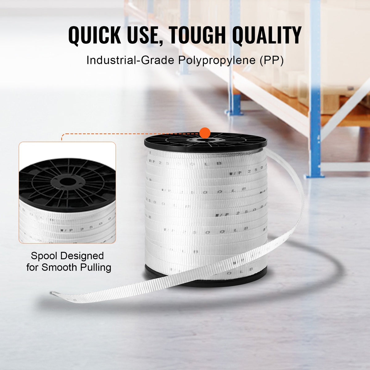 VEVOR Polyester Pull Tape, 3/4" x 528' Mule Tape Flat Rope, 2500 lbf Tensile Capacity, Printed Webbing Cable Pulling Tape for Packaging, Gardening, Commercial Electrical, Conduit Work, White - DLLDB161M19MP9PPZV0 - view 5