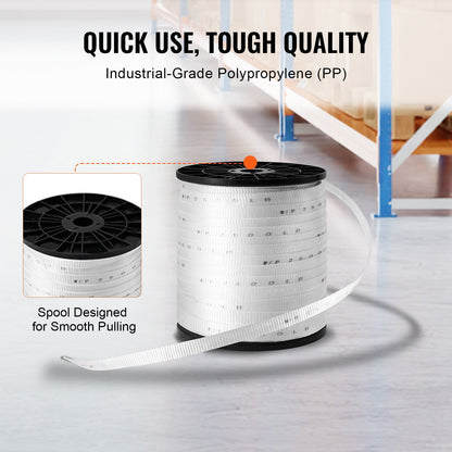 VEVOR Polyester Pull Tape, 3/4" x 528' Mule Tape Flat Rope, 2500 lbf Tensile Capacity, Printed Webbing Cable Pulling Tape for Packaging, Gardening, Commercial Electrical, Conduit Work, White - DLLDB161M19MP9PPZV0 - view 5