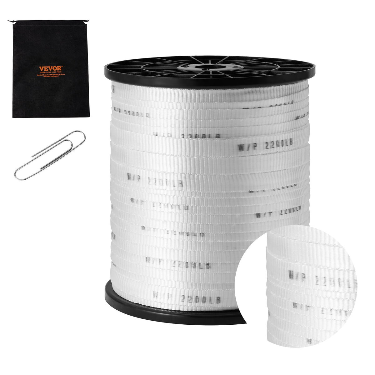 VEVOR Polyester Pull Tape, 5/8" x 630' Mule Tape Flat Rope, 2200 lbf Tensile Capacity, Printed Webbing Cable Pulling Tape for Packaging, Gardening, Commercial Electrical, Conduit Work, Whit - DLLDB192M159XEG3CV0 - view 1