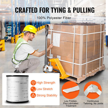 VEVOR Polyester Pull Tape, 5/8" x 630' Mule Tape Flat Rope, 2200 lbf Tensile Capacity, Printed Webbing Cable Pulling Tape for Packaging, Gardening, Commercial Electrical, Conduit Work, Whit - DLLDB192M159XEG3CV0 - view 4