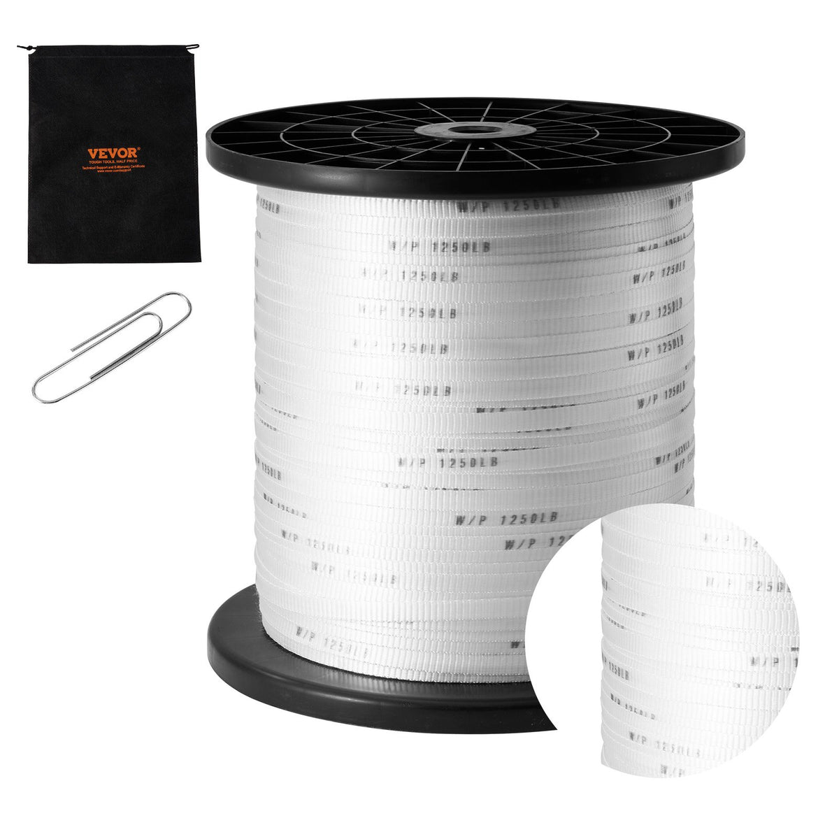 VEVOR Polyester Pull Tape, 1/2" x 1053' Mule Tape Flat Rope, 1250 lbf Tensile Capacity, Printed Webbing Cable Pulling Tape for Packaging, Gardening, Commercial Electrical, Conduit Work, White - DLLDB321M127PUYG6V0 - view 1