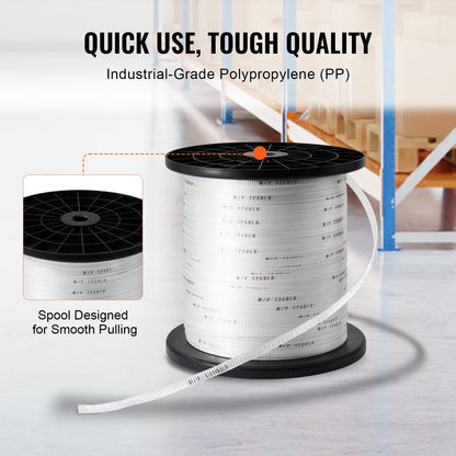 VEVOR Polyester Pull Tape, 1/2" x 1053' Mule Tape Flat Rope, 1250 lbf Tensile Capacity, Printed Webbing Cable Pulling Tape for Packaging, Gardening, Commercial Electrical, Conduit Work, White - DLLDB321M127PUYG6V0 - view 5