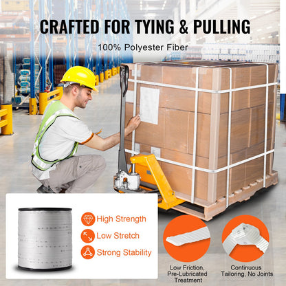 VEVOR Polyester Pull Tape, 3/4" x 1053' Mule Tape Flat Rope, 2500 lbf Tensile Capacity, Printed Webbing Cable Pulling Tape for Packaging, Gardening, Commercial Electrical, Conduit Work, White - DLLDB321M19MUS4A4V0 - view 4