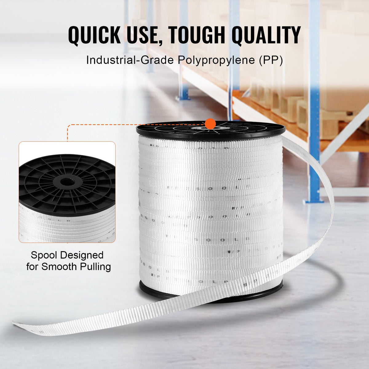 VEVOR Polyester Pull Tape, 3/4" x 1053' Mule Tape Flat Rope, 2500 lbf Tensile Capacity, Printed Webbing Cable Pulling Tape for Packaging, Gardening, Commercial Electrical, Conduit Work, White - DLLDB321M19MUS4A4V0 - view 5