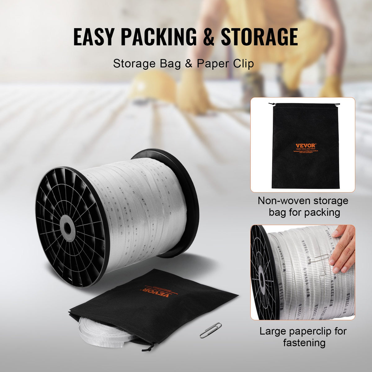 VEVOR Polyester Pull Tape, 3/4" x 1053' Mule Tape Flat Rope, 2500 lbf Tensile Capacity, Printed Webbing Cable Pulling Tape for Packaging, Gardening, Commercial Electrical, Conduit Work, White - DLLDB321M19MUS4A4V0 - view 6