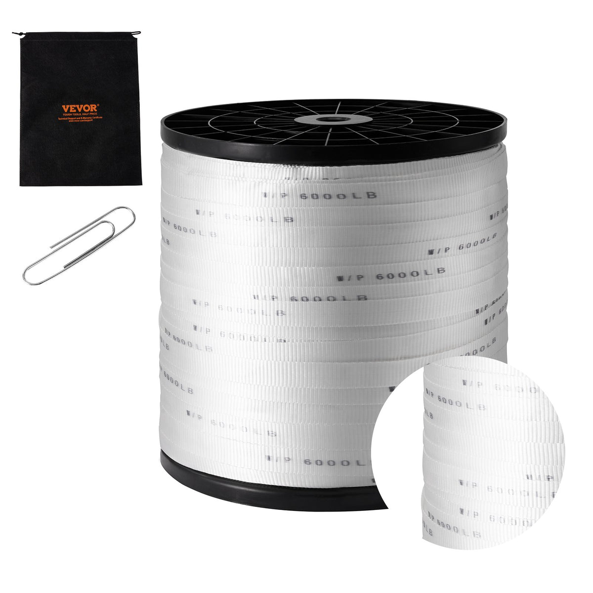 VEVOR Polyester Pull Tape, 1" x 2103' Mule Tape Flat Rope, 6000 lbf Tensile Capacity, Printed Webbing Cable Pulling Tape for Packaging, Gardening, Commercial Electrical, Conduit Work, White - DLLDB641M2546WOU0V0 - view 1
