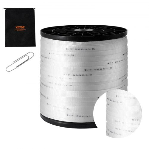 VEVOR Polyester Pull Tape, 1" x 2103' Mule Tape Flat Rope, 6000 lbf Tensile Capacity, Printed Webbing Cable Pulling Tape for Packaging, Gardening, Commercial Electrical, Conduit Work, White - DLLDB641M2546WOU0V0 - view 2