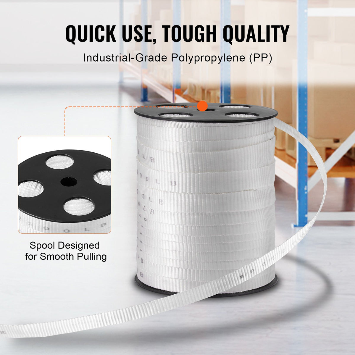 VEVOR Polyester Pull Tape, 3/4" x 265' Mule Tape Flat Rope, 2500 lbf Tensile Capacity, Printed Webbing Cable Pulling Tape for Packaging, Gardening, Commercial Electrical, Conduit Work, White - DLLDB97M19MM6991WV0 - view 5