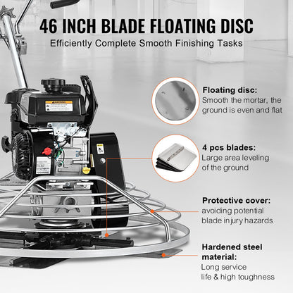 VEVOR Power Trowel, 46” Walk-Behind Cement Trowel with Float Pan, 14HP Gas-Powered Smooth Concrete Surface Finisher, Heavy Duty Commercial Screed Concrete Cement with Finishing Blade, Orange - DLMDJS46INCH8WP46V0 - view 4