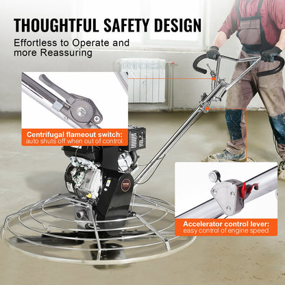 VEVOR Power Trowel, 46” Walk-Behind Cement Trowel with Float Pan, 14HP Gas-Powered Smooth Concrete Surface Finisher, Heavy Duty Commercial Screed Concrete Cement with Finishing Blade, Orange - DLMDJS46INCH8WP46V0 - view 7