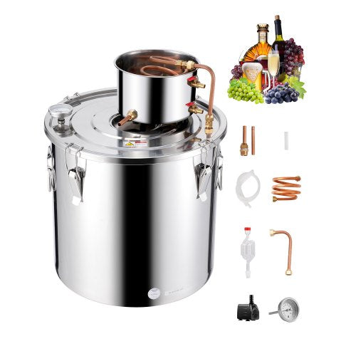 VEVOR Alcohol Still, 13.2 Gal / 50 L Stainless Steel Water Alcohol Distiller with Copper Coil, Home Brewing Refining Fermentation Kit with Thermometer & Pump, for Wine Whisky Brandy, Silver - DLNTZLQYS1327T38UV1 - view 2