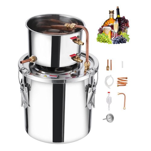 VEVOR Alcohol Still, 3 Gal / 11.4 L Stainless Steel Water Alcohol Distiller with Copper Coil, Home Brewing Refining Fermentation Kit with Thermometer, for Wine Whisky Brandy, Silver - DLNTZLQYS3JLJYT44V0 - view 2