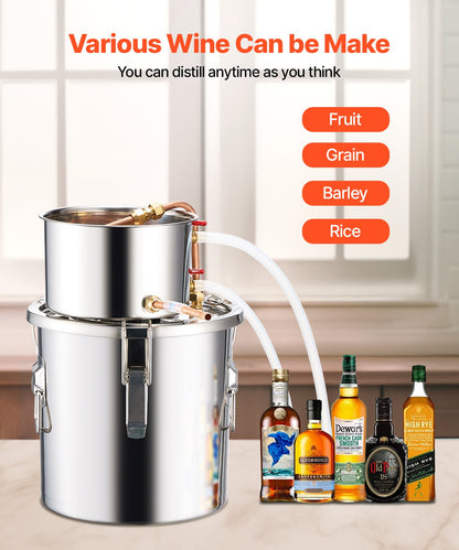 VEVOR Alcohol Still, 3 Gal / 11.4 L Stainless Steel Water Alcohol Distiller with Copper Coil, Home Brewing Refining Fermentation Kit with Thermometer, for Wine Whisky Brandy, Silver - DLNTZLQYS3JLJYT44V0 - view 5