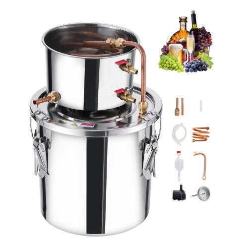 VEVOR Alcohol Still, 3 Gal / 11.4 L Stainless Steel Water Alcohol Distiller with Copper Coil, Home Brewing Refining Fermentation Kit with Thermometer & Pump, for Wine Whisky Brandy, Silver - DLNTZLQYS3JLYMUT6V1 - view 2