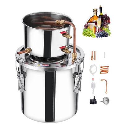 VEVOR Alcohol Still, 3 Gal / 11.4 L Stainless Steel Water Alcohol Distiller with Copper Coil, Home Brewing Refining Fermentation Kit with Thermometer & Pump, for Wine Whisky Brandy, Silver - DLNTZLQYS3JLYMUT6V1 - view 2
