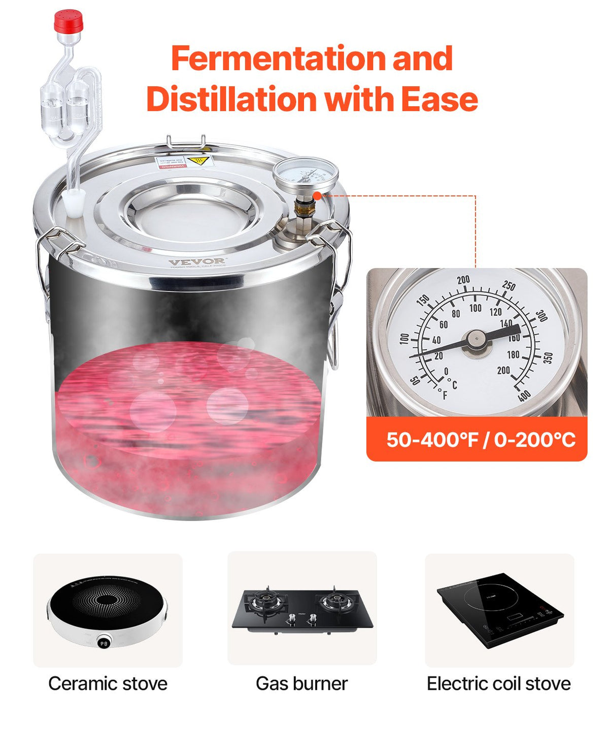 VEVOR Alcohol Still, 3 Gal / 11.4 L Stainless Steel Water Alcohol Distiller with Copper Coil, Home Brewing Refining Fermentation Kit with Thermometer & Pump, for Wine Whisky Brandy, Silver - DLNTZLQYS3JLYMUT6V1 - view 4