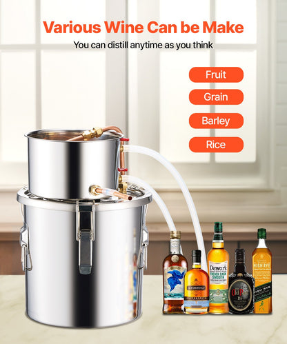 VEVOR Alcohol Still, 3 Gal / 11.4 L Stainless Steel Water Alcohol Distiller with Copper Coil, Home Brewing Refining Fermentation Kit with Thermometer & Pump, for Wine Whisky Brandy, Silver - DLNTZLQYS3JLYMUT6V1 - view 5