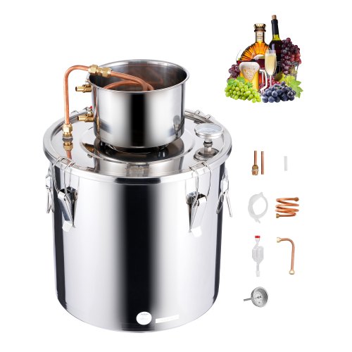 VEVOR Alcohol Still, 8 Gal / 30 L Stainless Steel Water Alcohol Distiller with Copper Coil, Home Brewing Refining Fermentation Kit with Thermometer, for Wine Whisky Brandy, Silver - DLNTZLQYS8JL8FA16V0 - view 2