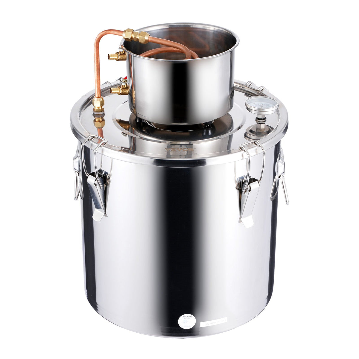 VEVOR Alcohol Still, 8 Gal / 30 L Stainless Steel Water Alcohol Distiller with Copper Coil, Home Brewing Refining Fermentation Kit with Thermometer, for Wine Whisky Brandy, Silver - DLNTZLQYS8JL8FA16V0 - view 10