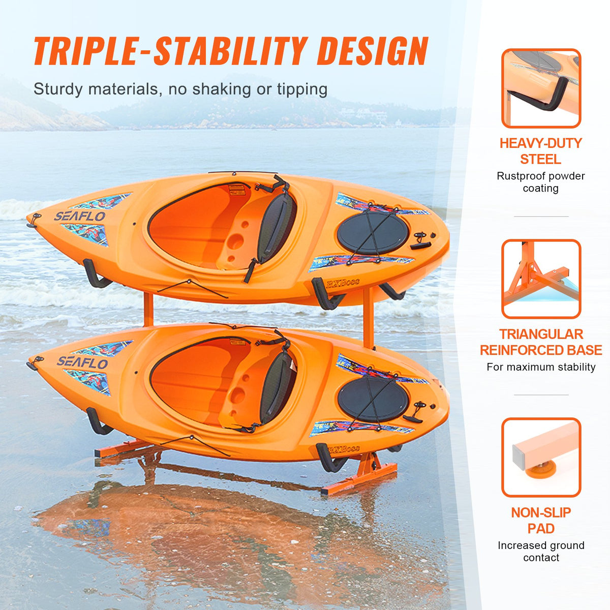 VEVOR Freestanding Kayak Storage Rack, Kayak Stand for 4 Kayak Canoe Paddleboard, Heavy-duty Steel Kayak Hanger Holder with Padded Arms and Adjustable Width, 220LBS Max Load, for Indoor Outdoor Garage - DLS4G0000000D8BUTV0 - view 4