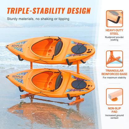 VEVOR Freestanding Kayak Storage Rack, Kayak Stand for 4 Kayak Canoe Paddleboard, Heavy-duty Steel Kayak Hanger Holder with Padded Arms and Adjustable Width, 220LBS Max Load, for Indoor Outdoor Garage - DLS4G0000000D8BUTV0 - view 4