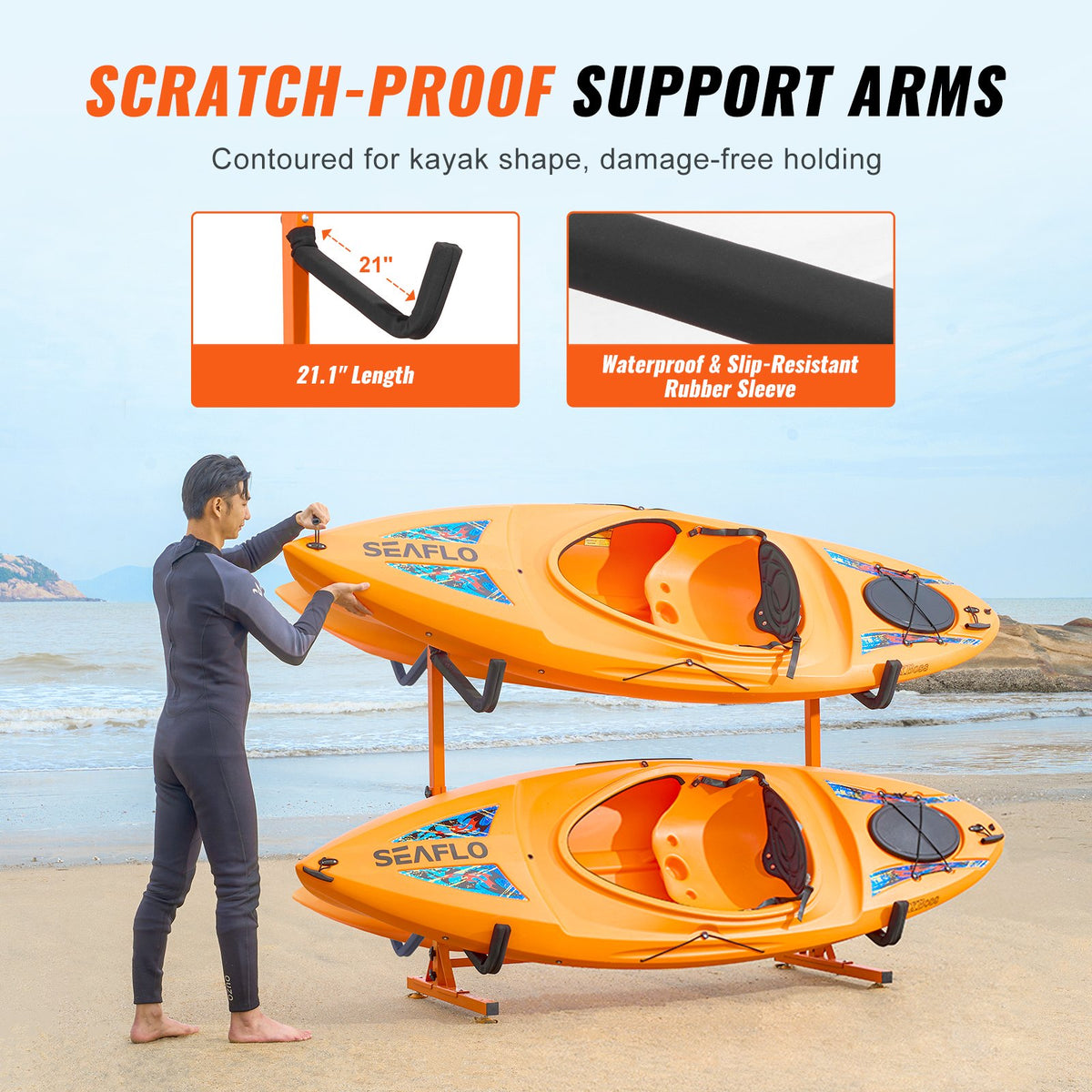 VEVOR Freestanding Kayak Storage Rack, Kayak Stand for 4 Kayak Canoe Paddleboard, Heavy-duty Steel Kayak Hanger Holder with Padded Arms and Adjustable Width, 220LBS Max Load, for Indoor Outdoor Garage - DLS4G0000000D8BUTV0 - view 5