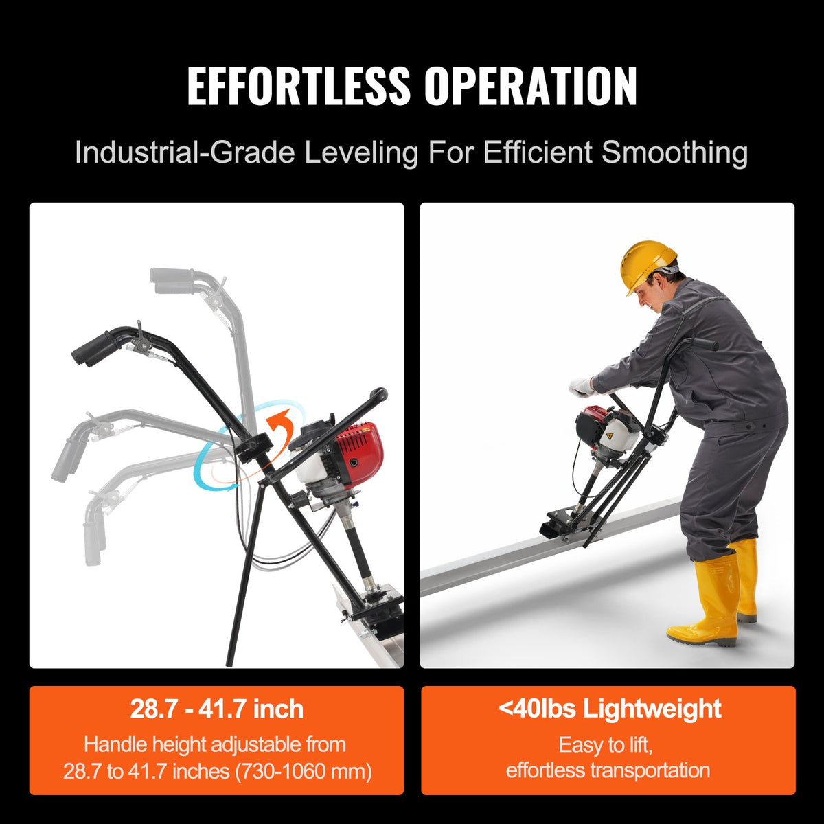 VEVOR Gas Concrete Power Screed, 11ft Aluminum Board Straight Edge Bar Set, 4 Stroke Cement Finishing Vibrating Motor with Height Adjustable Handles, High Efficient Concrete Tools 6500RPM - DLSHNTFZ135HFH85XV0 - view 4