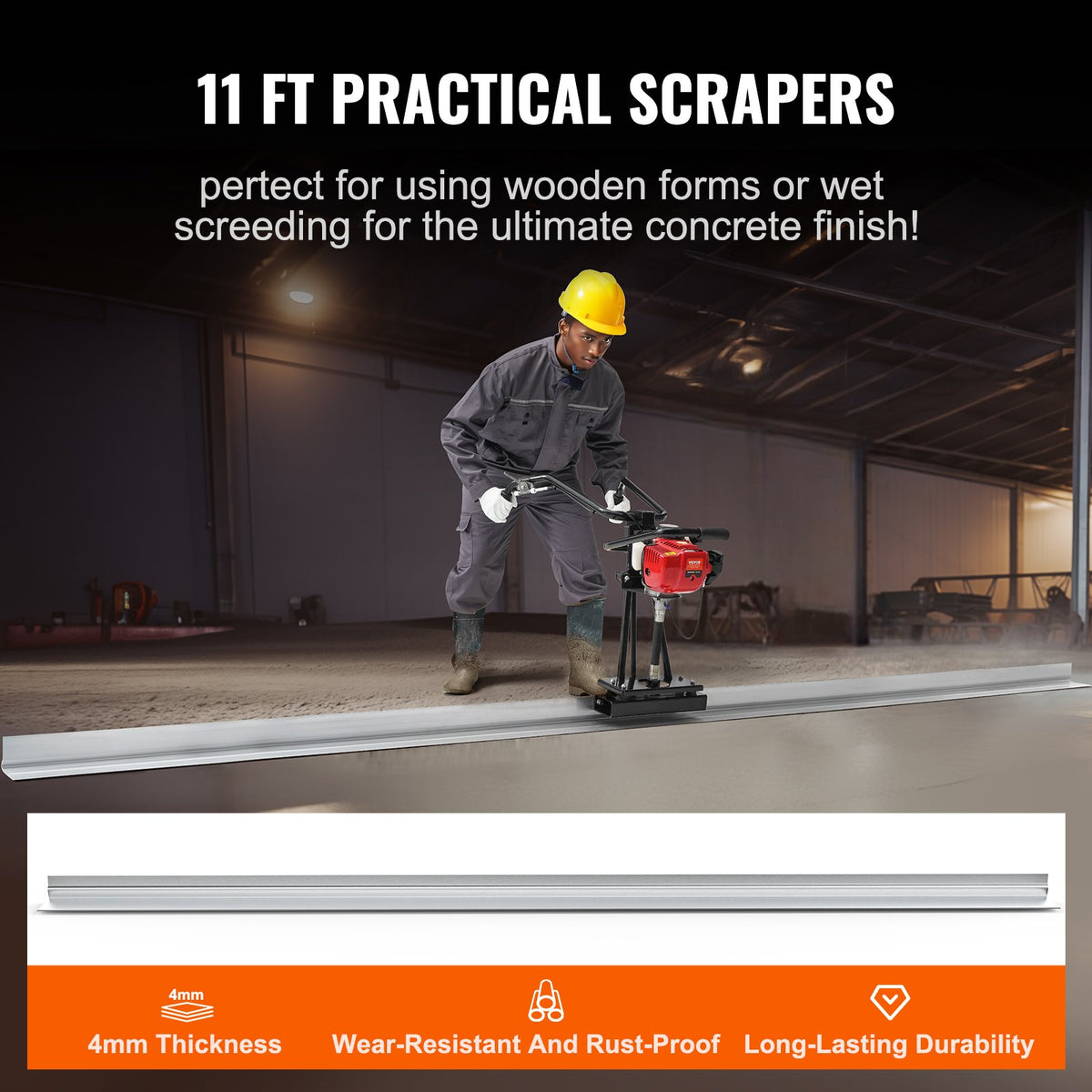 VEVOR Gas Concrete Power Screed, 11ft Aluminum Board Straight Edge Bar Set, 4 Stroke Cement Finishing Vibrating Motor with Height Adjustable Handles, High Efficient Concrete Tools 6500RPM - DLSHNTFZ135HFH85XV0 - view 5