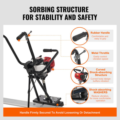 VEVOR Gas Concrete Power Screed, 11ft Aluminum Board Straight Edge Bar Set, 4 Stroke Cement Finishing Vibrating Motor with Height Adjustable Handles, High Efficient Concrete Tools 6500RPM - DLSHNTFZ135HFH85XV0 - view 6