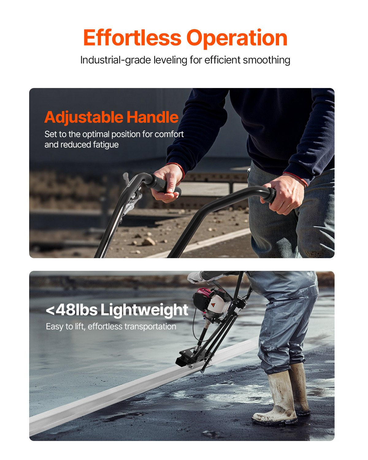 VEVOR Concrete Power Screed, 4 ft Aluminum Board Straight Edge Bar Set, 4 Stroke Cement Finishing Vibrating Motor with Height Adjustable Handles, High Efficient Concrete Tool 6500RPM - DLSHNTFZ4FTS3366S001V0 - view 4